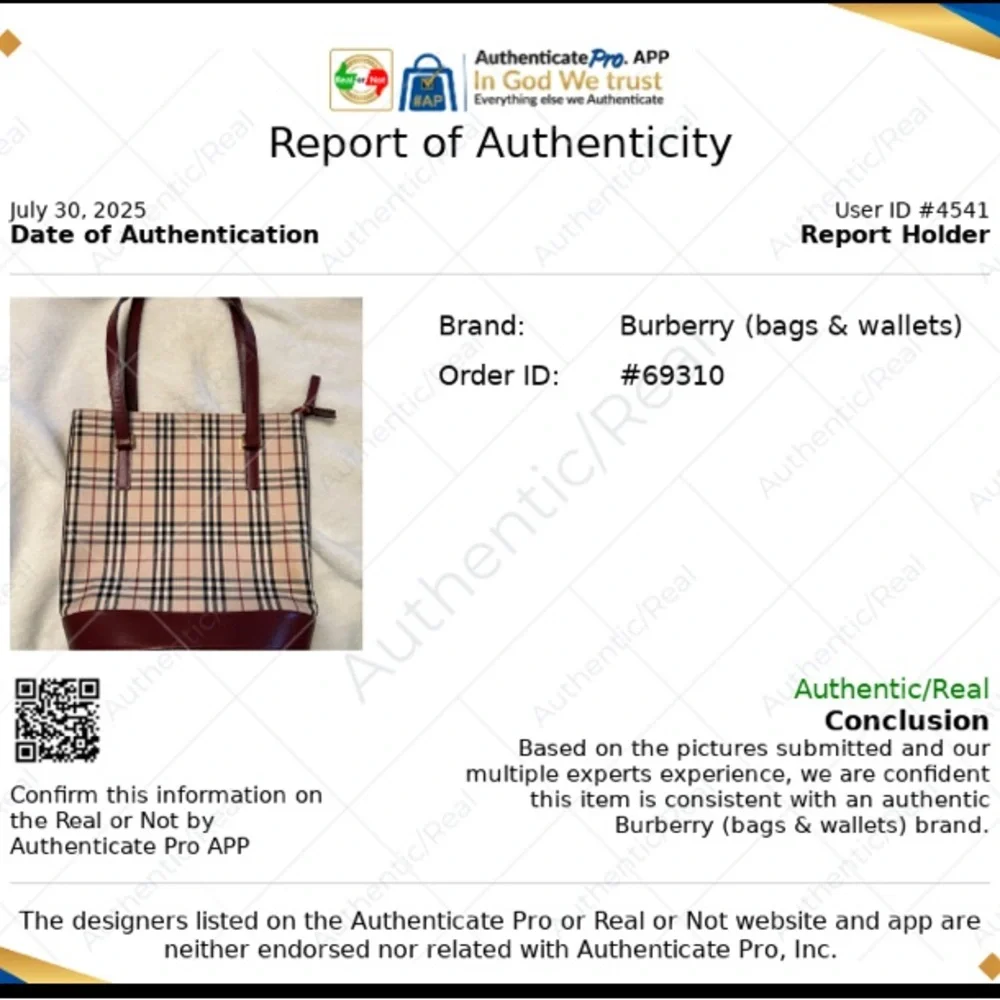 Burberry Beige Check Tote with Burgundy Trim